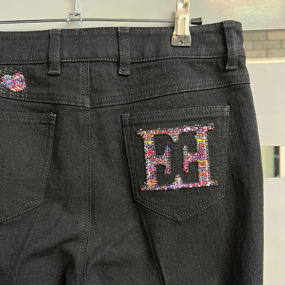 Escada Black Bootcut Embroidered Denim Jeans Size 38 - Picture 7 of 10